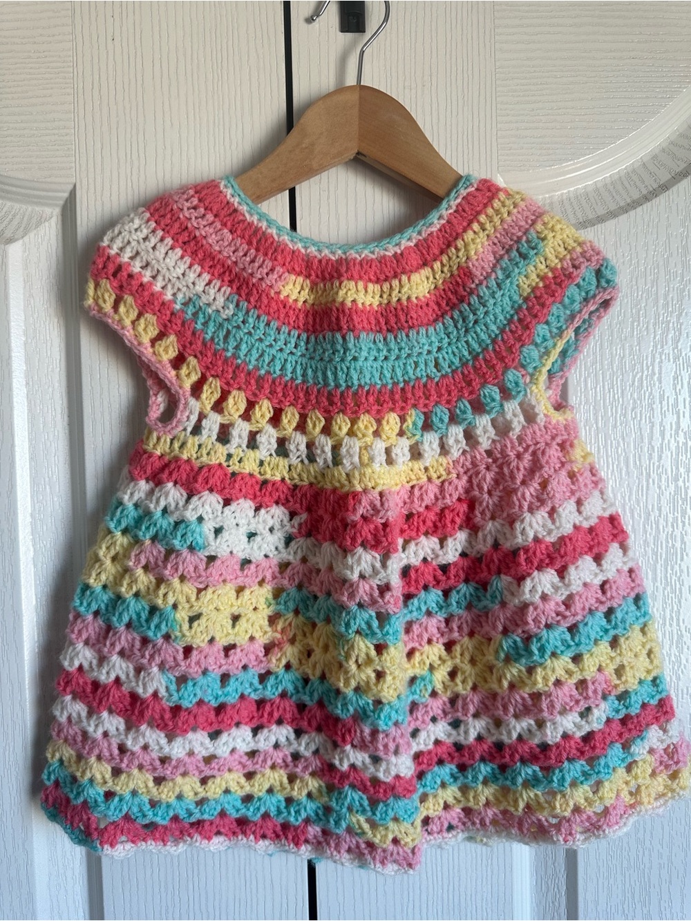 Handmade Crochet Baby Dress Pink Yellow Blue Cottagecore Infant Boho